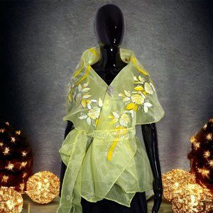 Yellow-Modern Filipiniana Handpainted Wrap Around Alampay
